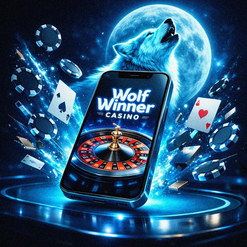 Mobile casino gaming on a smartphone with a glowing wolf